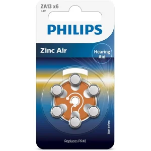 Батарейка Philips повітряно-цинкова ZA13( PR13,PR48, AC13, DA13, AG5,) блістер, 6 шт., ZA13B6A/00 UA